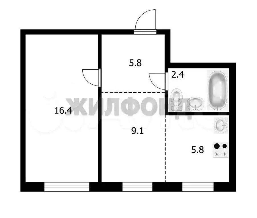 1-к. квартира, 40,4 м, 2/9 эт. - Фото 0