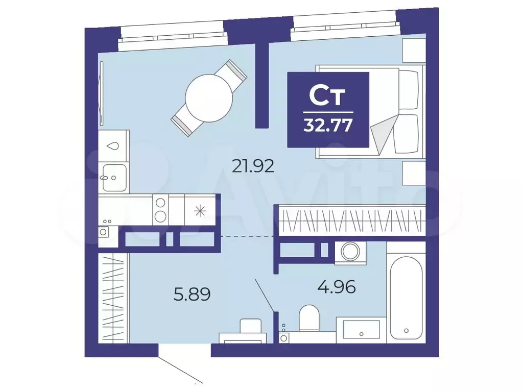 Квартира-студия, 32,8 м, 6/15 эт. - Фото 1