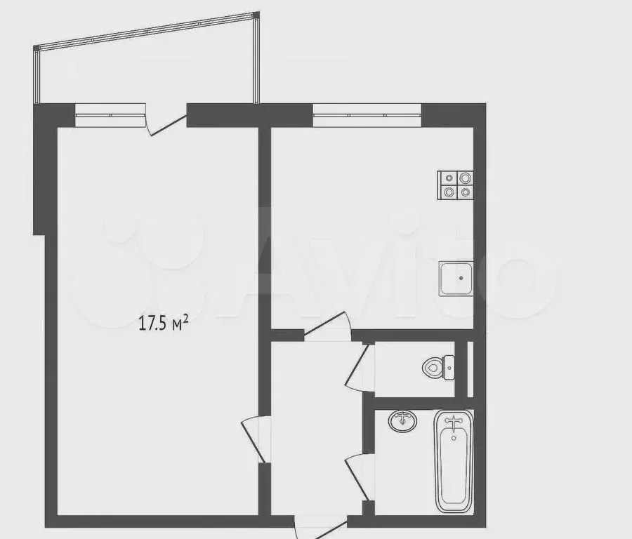 1-к. квартира, 33,4 м, 6/9 эт. - Фото 0