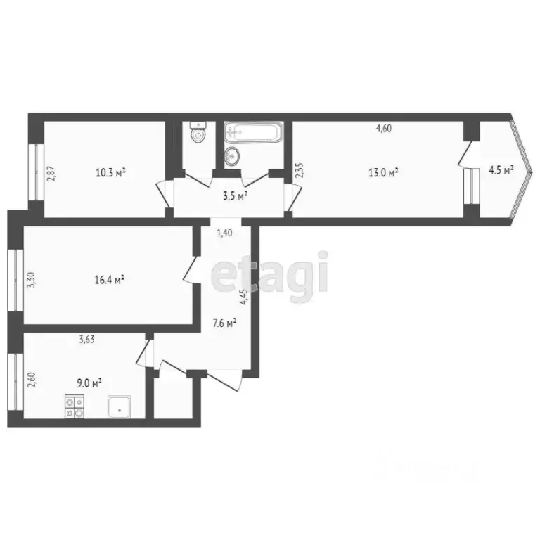 3-к кв. Ростовская область, Ростов-на-Дону просп. Королева, 27 (65.3 ... - Фото 1
