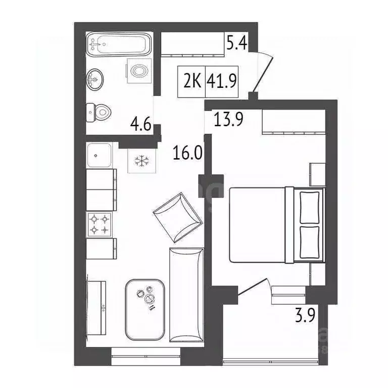 2-к кв. Красноярский край, Красноярск Лесопарковая ул., 43 (42.2 м) - Фото 2