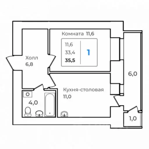 1-к кв. Амурская область, Благовещенск  (35.5 м) - Фото 0