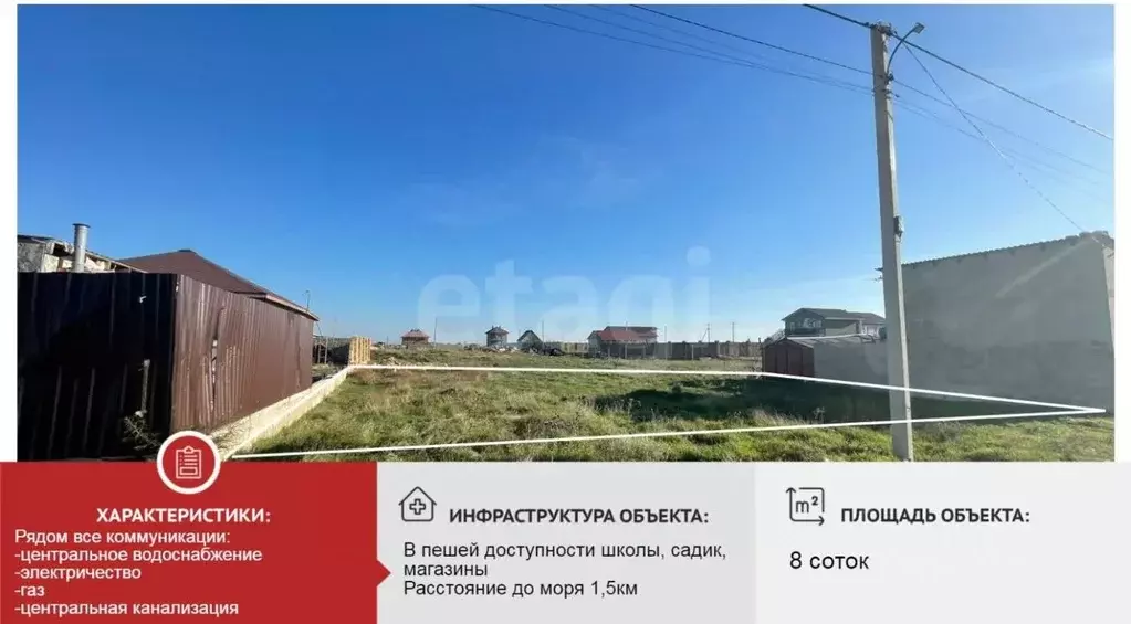 Участок в Крым, Сакский район, с. Молочное ул. Амет-хана Султана (8.0 ... - Фото 1