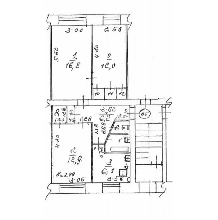 3-комнатная квартира: Ликино-Дулёво, Коммунистическая улица, 52 (60.5 ... - Фото 1