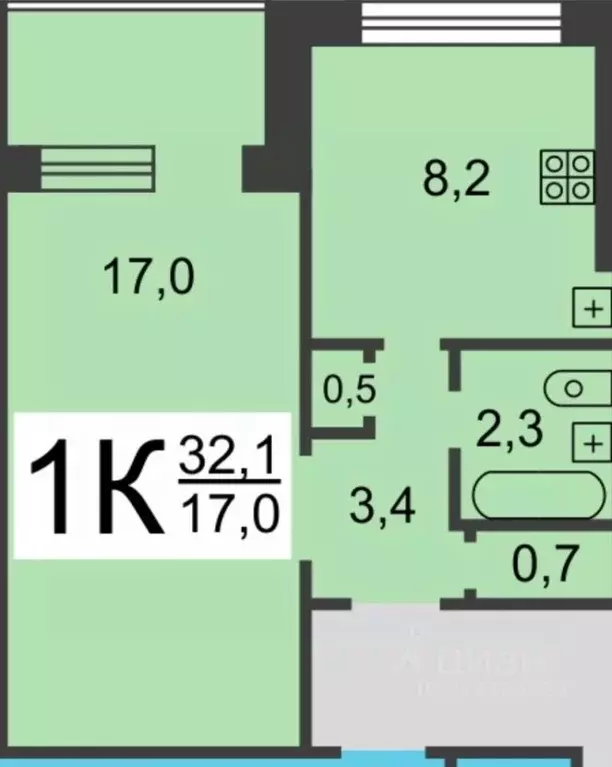1-к кв. Нижегородская область, Нижний Новгород ул. Строкина, 16Б (33.0 ... - Фото 2