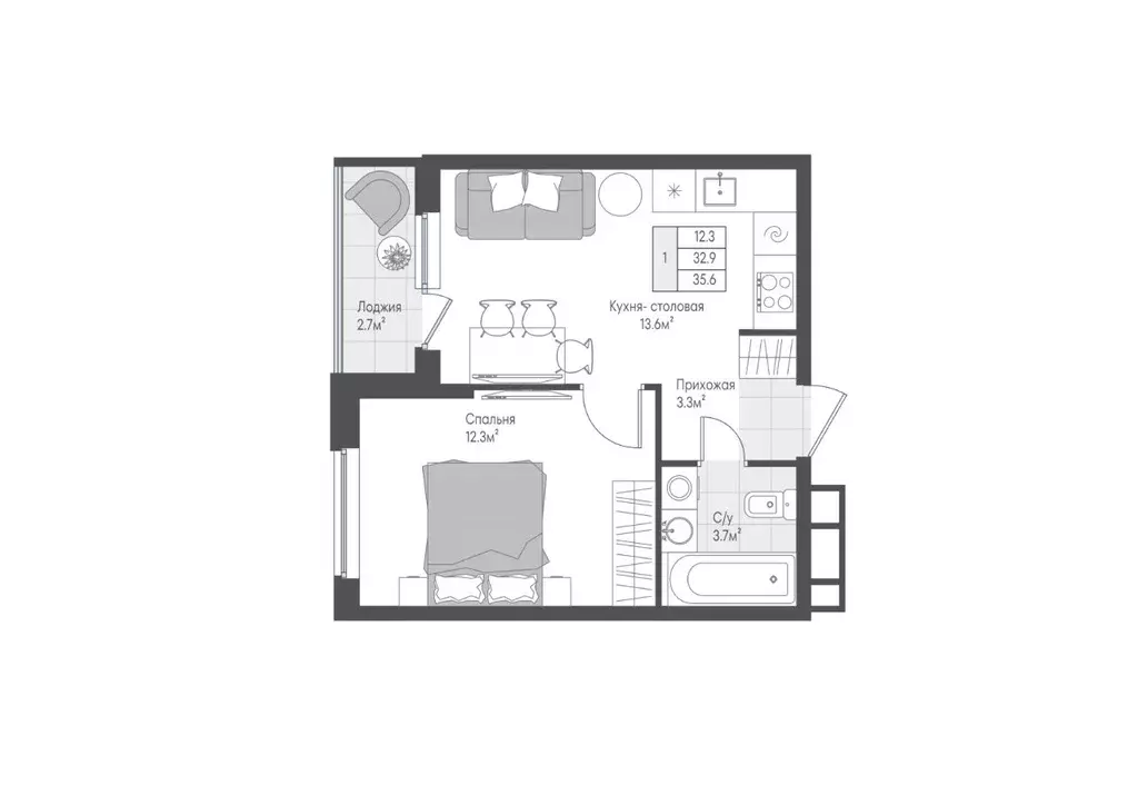 1-к кв. Тверская область, Тверь Лесная Мелодия-3 жилой комплекс (34.25 ... - Фото 1