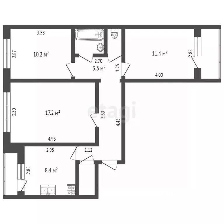 3-к кв. Тамбовская область, Тамбов Базарная ул., 121 (63.0 м) - Фото 2
