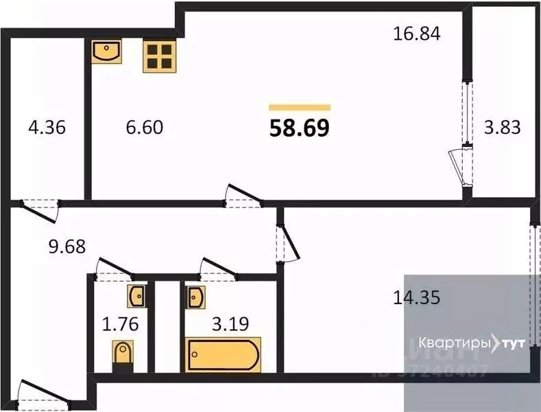 1-к кв. Воронежская область, Воронеж Средне-Московская ул., 60 (58.69 ... - Фото 0