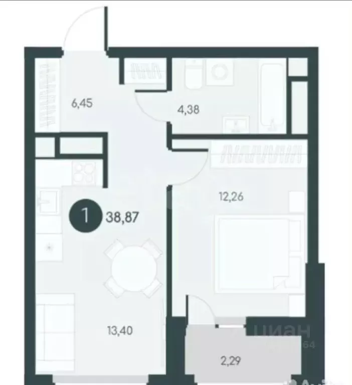 1-к кв. Курганская область, Курган 18-й мкр, 7к1 (38.87 м) - Фото 2