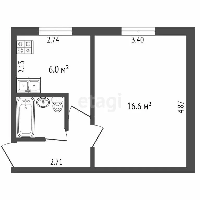 1-комнатная квартира: Тюмень, Олимпийская улица, 42 (29.7 м) - Фото 0
