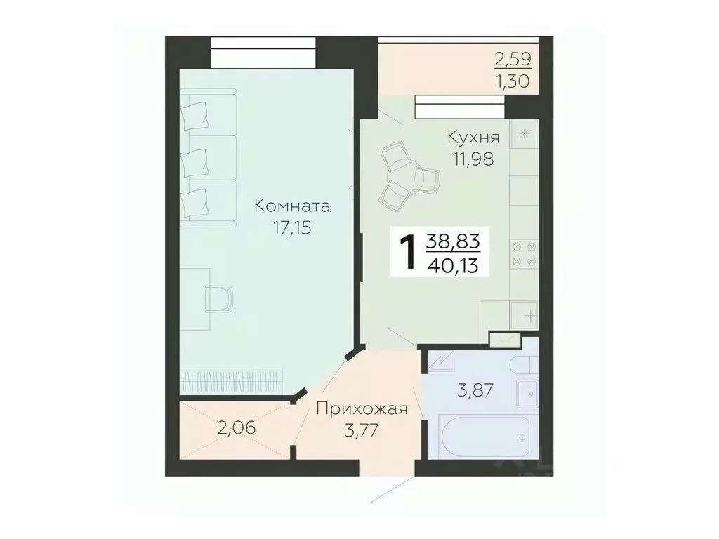 1-к кв. Воронежская область, Воронеж ул. Независимости, 78к4 (40.13 м) - Фото 0
