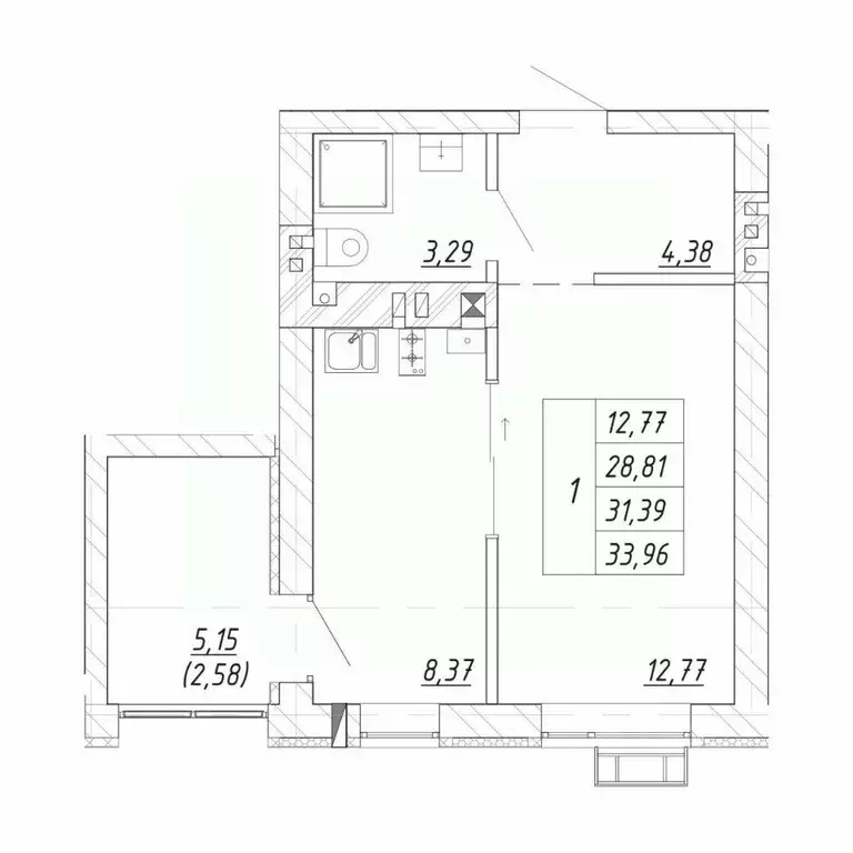 1-к кв. Калининградская область, Зеленоградск  (33.96 м) - Фото 1