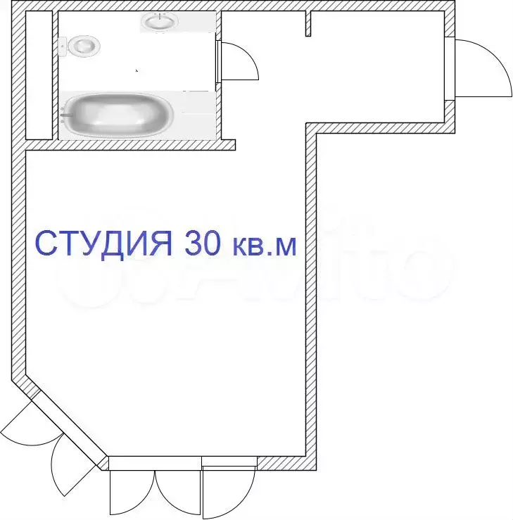 Квартира-студия, 30,3 м, 1/19 эт. - Фото 1