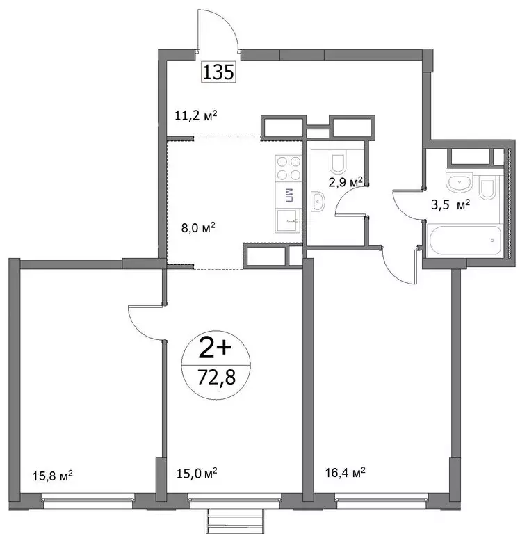 2-комнатная квартира: Нижний Новгород, улица Сергея Акимова, 50 (72.8 ... - Фото 1