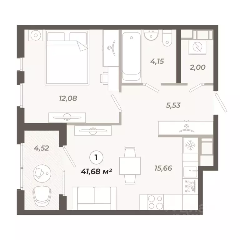 1-к кв. Санкт-Петербург ул. Коли Томчака, 21Д (41.68 м) - Фото 1