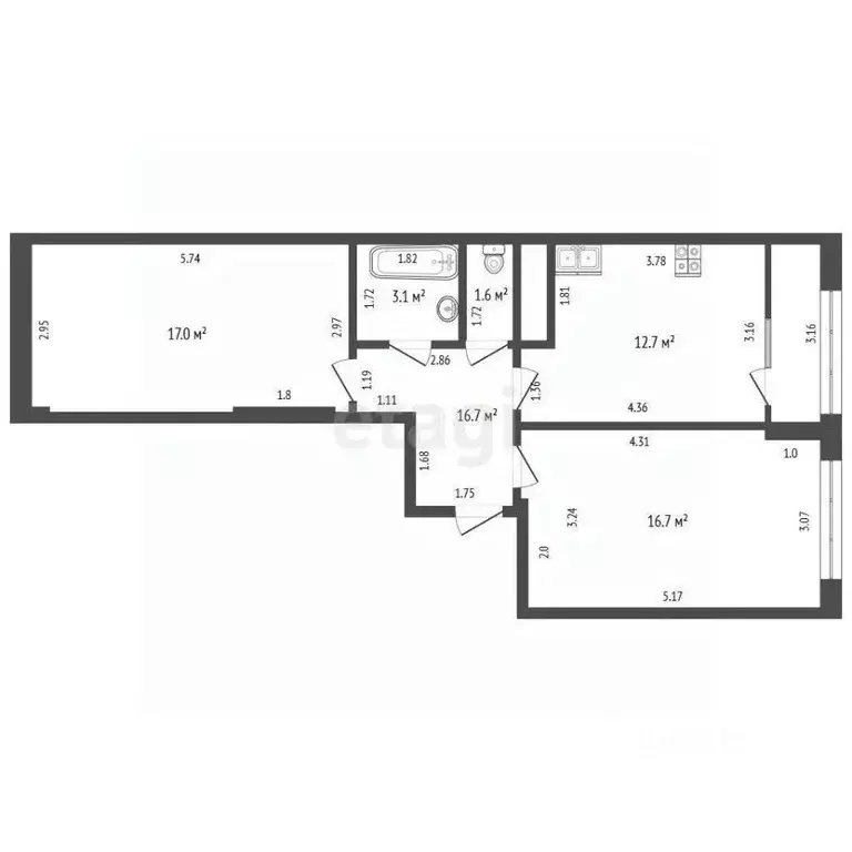2-к кв. Московская область, Балашиха ул. Яганова, 8 (57.4 м) - Фото 2
