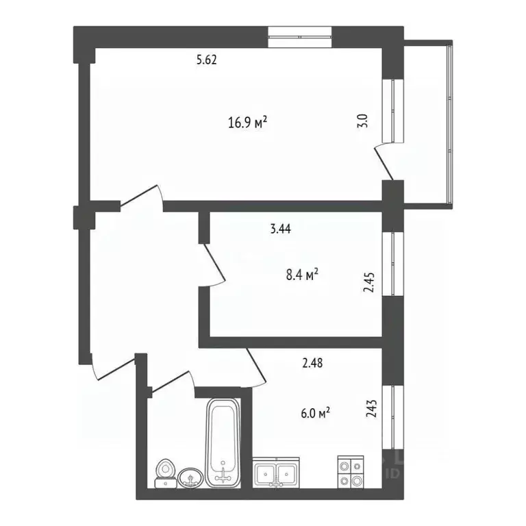 2-к кв. Калужская область, Калуга Московская ул., 299 (41.9 м) - Фото 2
