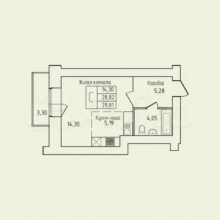 Квартира-студия, 29,8 м, 5/13 эт. - Фото 0