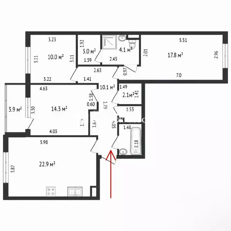 3-к кв. Санкт-Петербург ул. Владимира Пчелинцева, 6к2 (89.1 м) - Фото 2