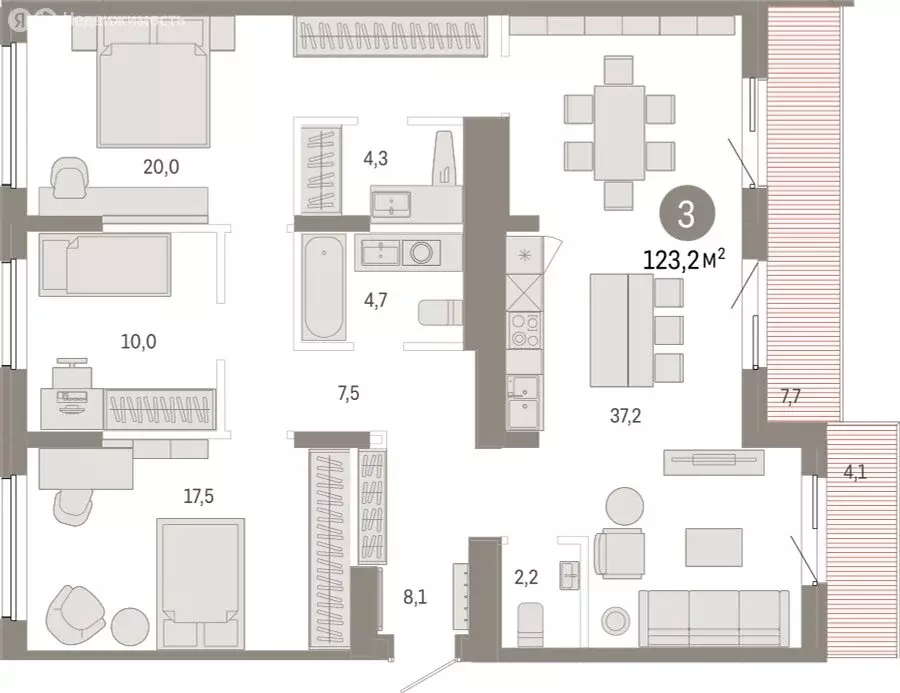 3-комнатная квартира: Омск, Кировский округ (123.18 м) - Фото 0