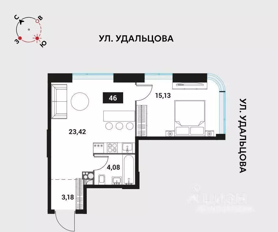 2-к кв. Москва Инноватор жилой комплекс, кА (46.0 м) - Фото 1