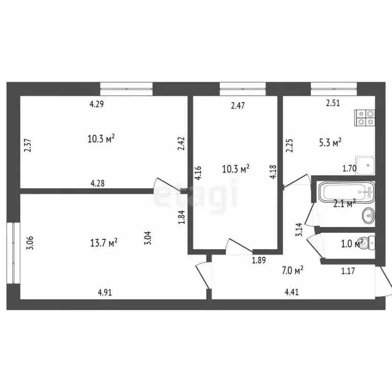 3-к кв. Башкортостан, Стерлитамак ул. Дружбы, 64 (49.7 м) - Фото 1