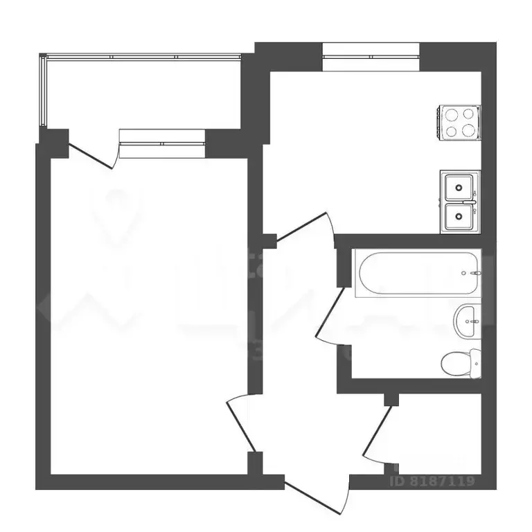 1-к кв. Татарстан, Зеленодольск ул. Фрунзе, 13 (34.7 м) - Фото 1