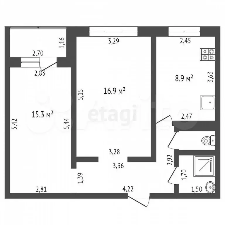 2-к. квартира, 50,8 м, 4/9 эт. - Фото 0