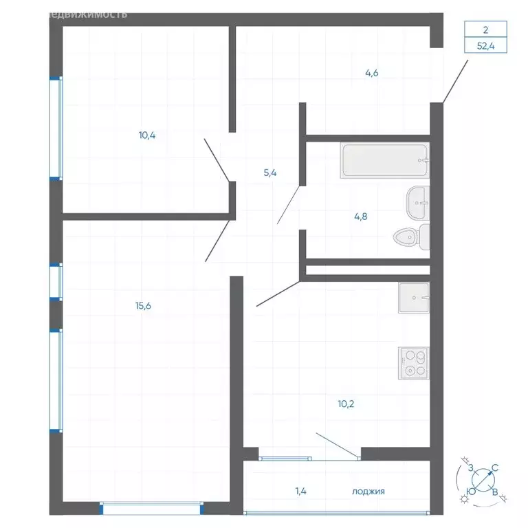 2-комнатная квартира: Екатеринбург, улица Вильгельма де Геннина, 59 ... - Фото 1