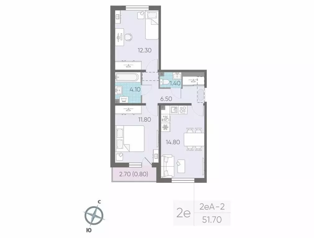 2-комнатная квартира: Ковалёво, улица Александра Разгонина, 1к3 (51.7 ... - Фото 0