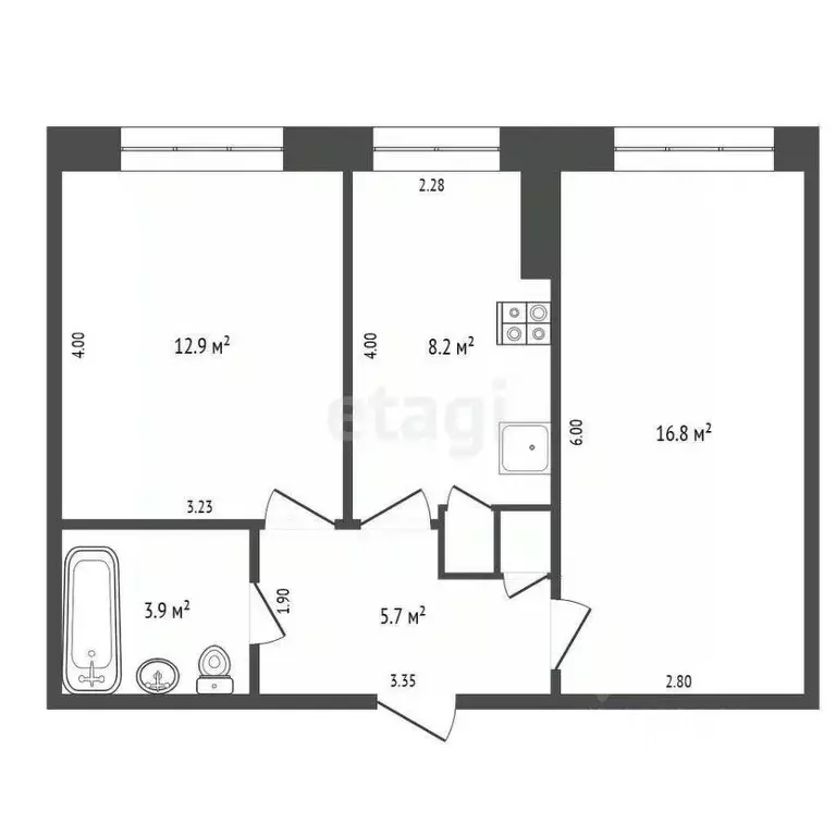 2-к кв. Ямало-Ненецкий АО, Новый Уренгой Мирный мкр, 6/3 (48.5 м) - Фото 2
