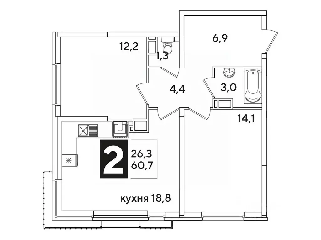 2-к кв. Краснодарский край, Краснодар ул. Ивана Беличенко, 86 (60.9 м) - Фото 1
