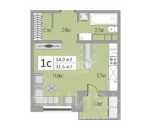 Студия Оренбургская область, Оренбург ул. Гаранькина, 2с1 (31.6 м) - Фото 2