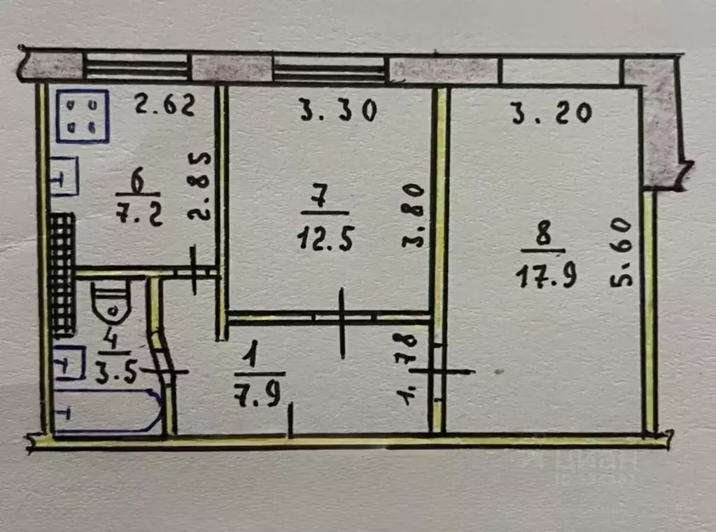 2-к кв. Крым, Симферополь ул. Лермонтова, 11 (49.0 м) - Фото 2