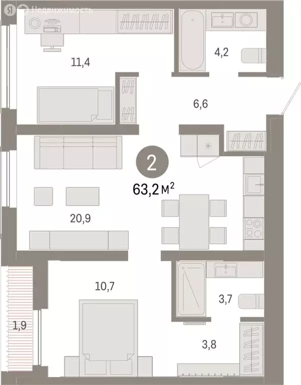 2-комнатная квартира: Новосибирск, Большевистская улица, с49 (63.18 м) - Фото 0