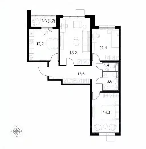 3-к кв. москва ленинградское ш, 228к4 (76.3 м) - Фото 0