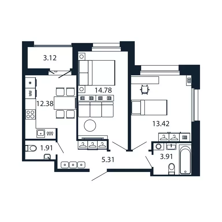 2-комнатная квартира: Новоселье, Центральная улица, 30к1 (51.4 м) - Фото 1