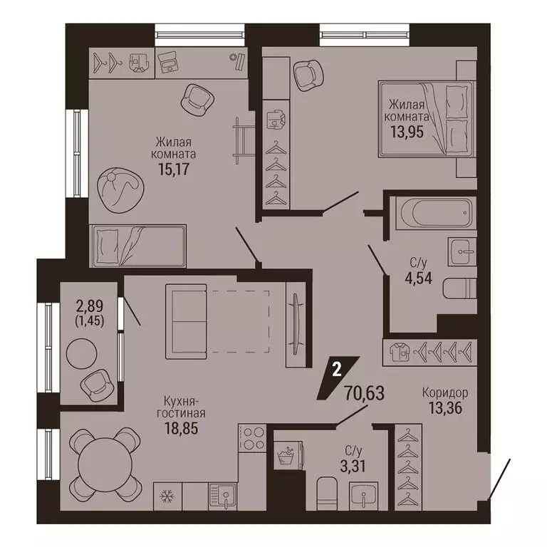 2-комнатная квартира: Екатеринбург, улица Энергостроителей, 7 (70.63 ... - Фото 1