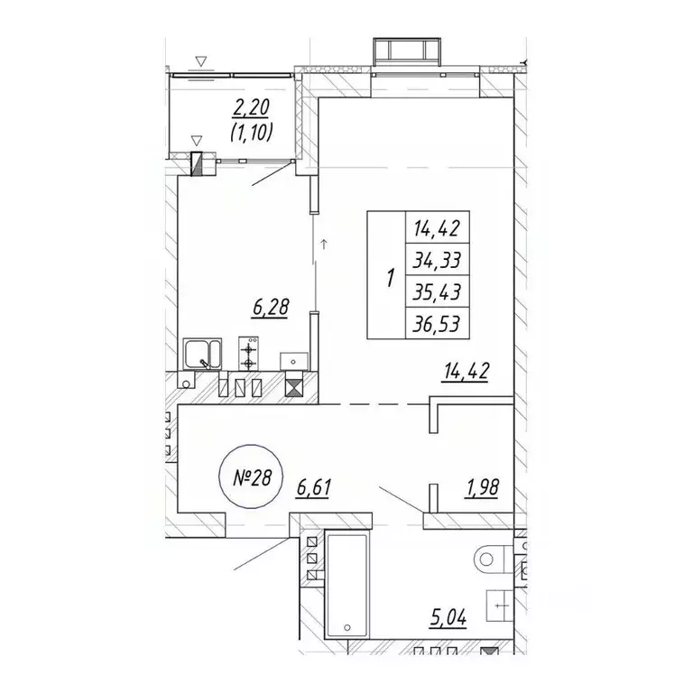 1-к кв. Калининградская область, Зеленоградск  (36.53 м) - Фото 1