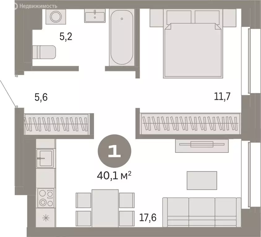 1-комнатная квартира: Новосибирск, Зыряновская улица, 53с (40.11 м) - Фото 1