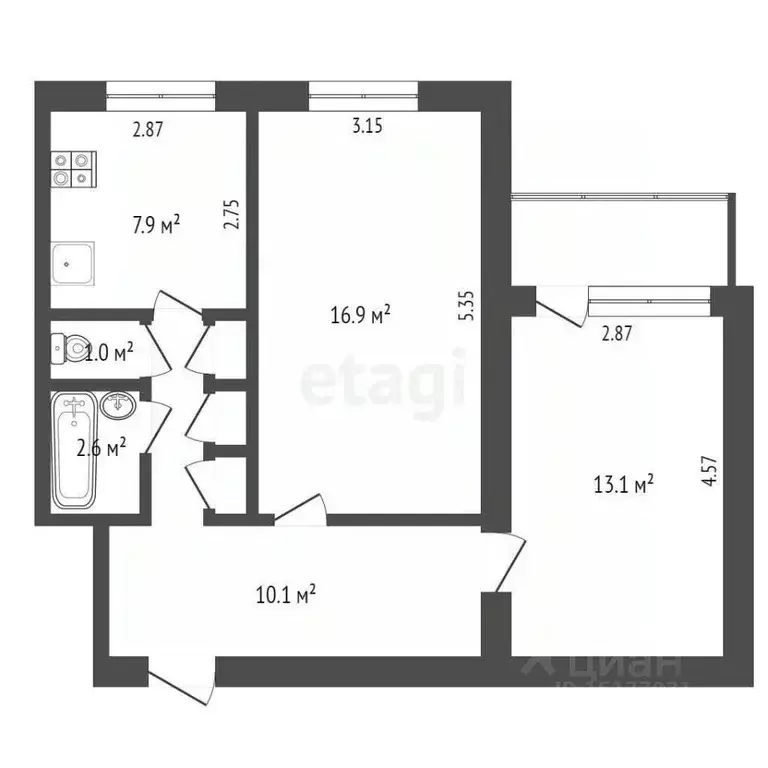 2-к кв. Ямало-Ненецкий АО, Новый Уренгой Мирный мкр, 3/4 (53.4 м) - Фото 2