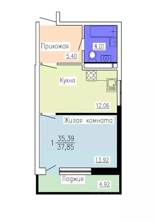 1-к кв. Воронежская область, Воронеж Гвардейский пер., 21 (37.85 м) - Фото 0
