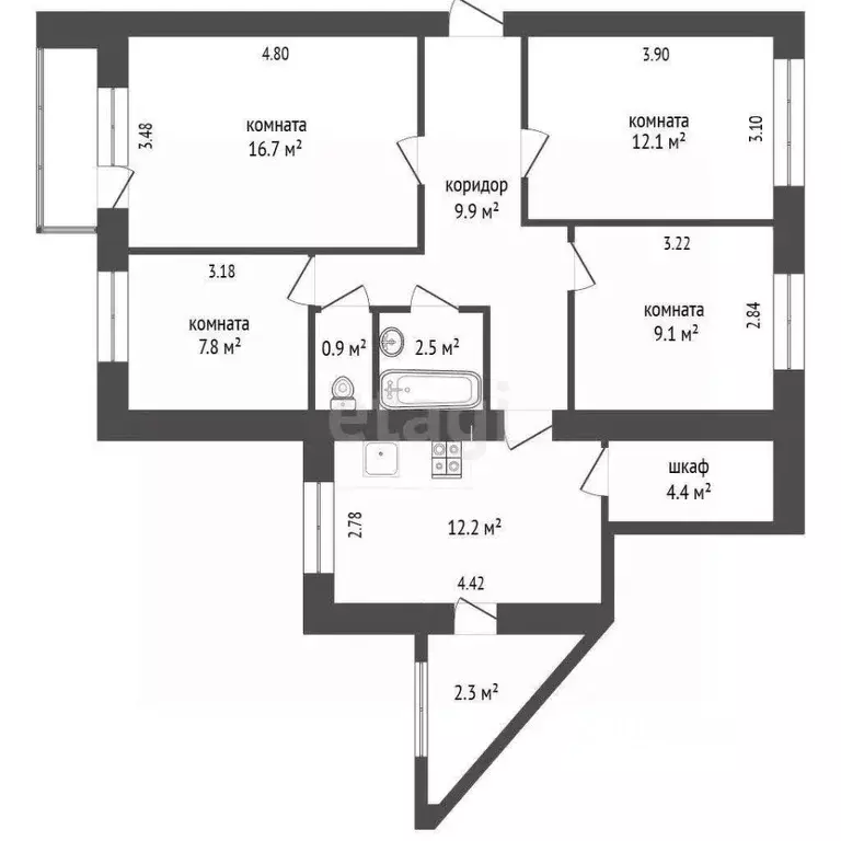 4-к кв. Томская область, Томск просп. Ленина, 257 (75.6 м) - Фото 1