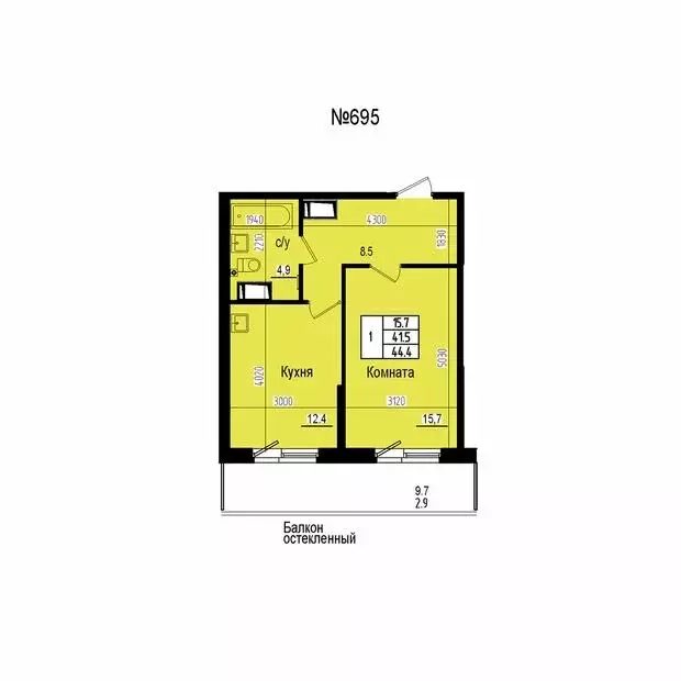 1-комнатная квартира: посёлок Парголово, Ольгинская дорога, 3/20 (44.4 ... - Фото 2