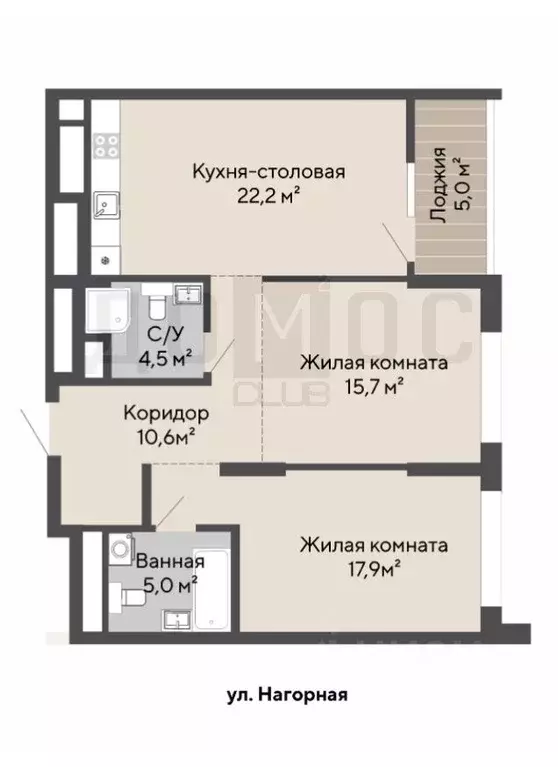 2-к кв. Свердловская область, Екатеринбург ул. Нагорная, 16 (76.1 м) - Фото 2