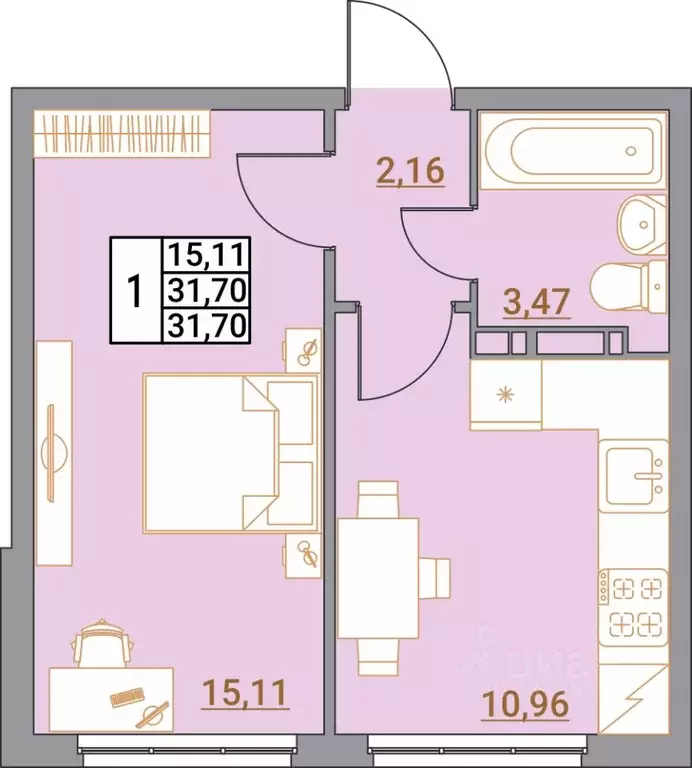 1-к кв. Волгоградская область, Волгоград Гагринская ул., 20 (31.7 м) - Фото 1