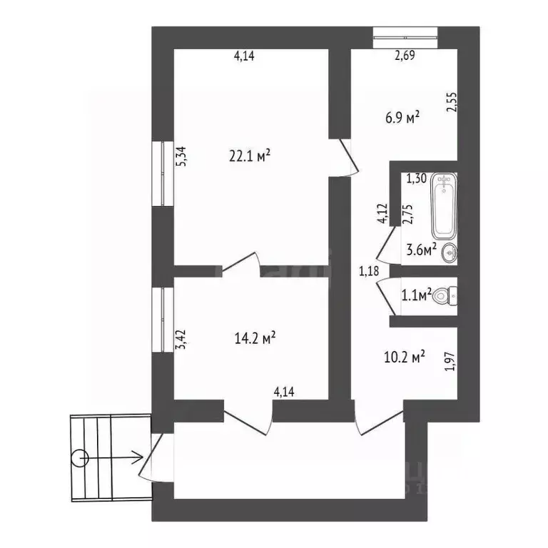 2-к кв. Амурская область, Благовещенск городской округ, с. Белогорье ... - Фото 2
