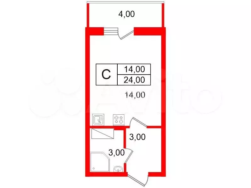 Квартира-студия, 24 м, 9/19 эт. - Фото 0