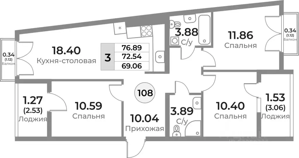 3-к кв. Калининградская область, Калининград Пригородная ул. (72.5 м) - Фото 0