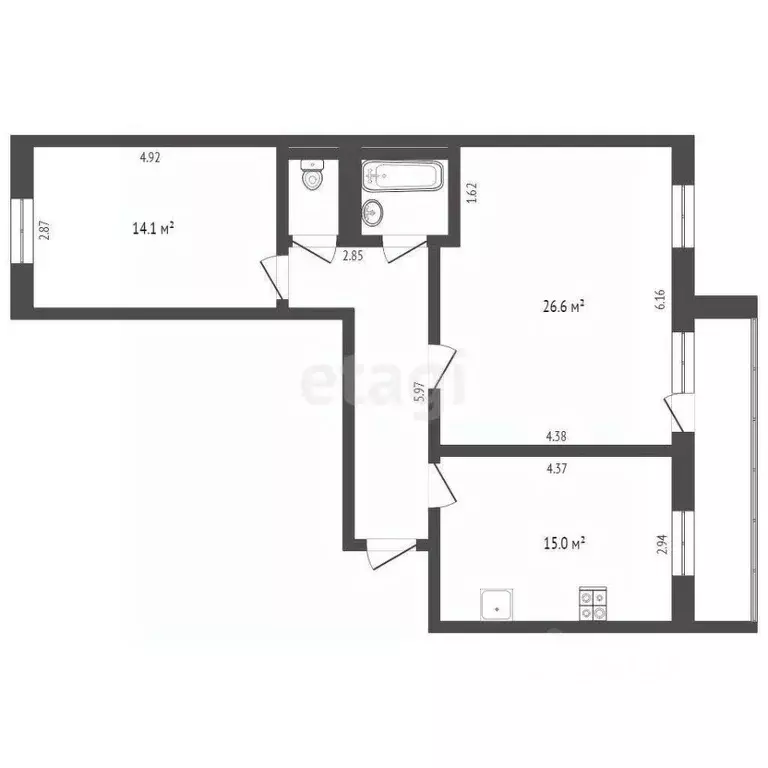 2-к кв. Тюменская область, Тюмень ул. Щербакова, 146к1 (68.0 м) - Фото 1